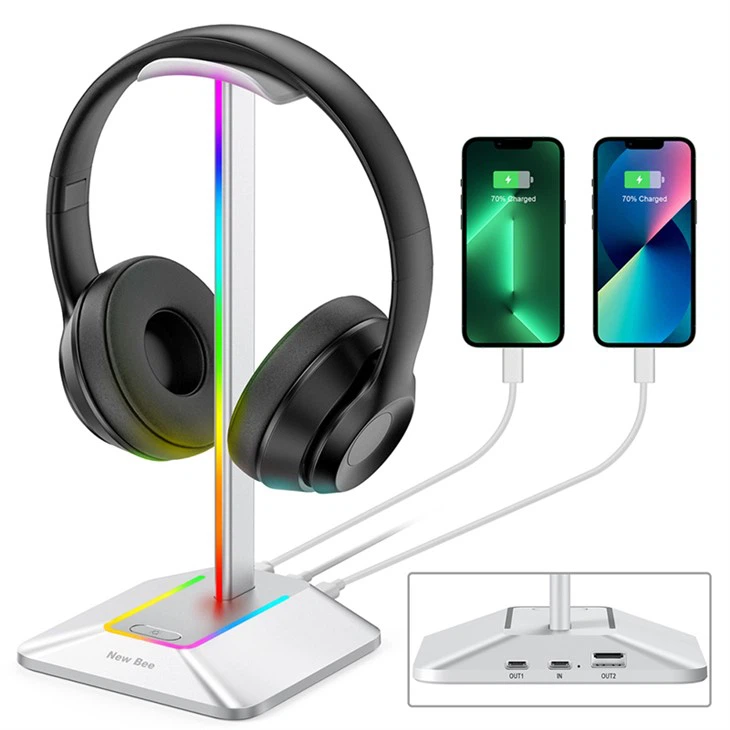 Hvitt RGB-spillhodesettstativ med USB-hub